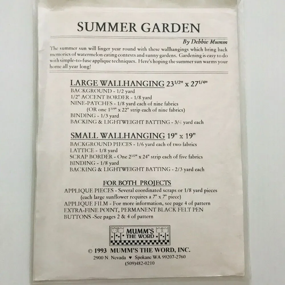 Mumm's The Word SUMMER GARDEN Wall Hanging Sunflowers Cows Quilt Pattern Uncut